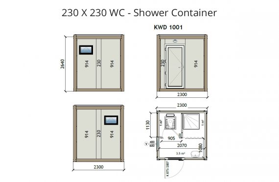 KW2 230X230 Wc - Sprchový kontajner