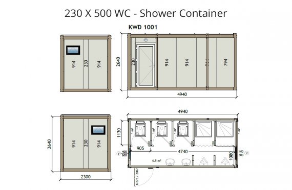 KW6 230X500 Wc- sprchový kontajner